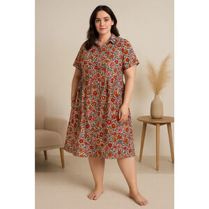 Rungolee St. Germain Shirt Dress Womens XL Beige Floral Cottagecore Prairie Boho